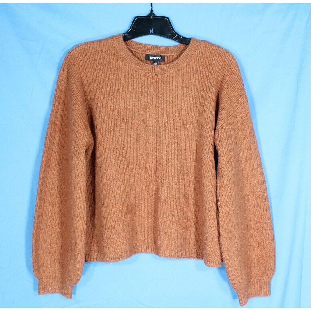 DKNY Midweight RIBBED KNIT Pullover CASHMERE BLEND Rust Brown SWEATER Sz S